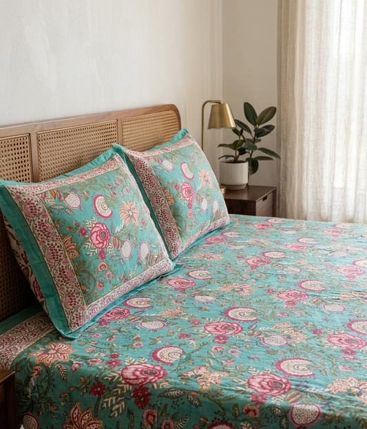Rangoli - Rama Green Paisley | Everyday Cotton Bedsheet