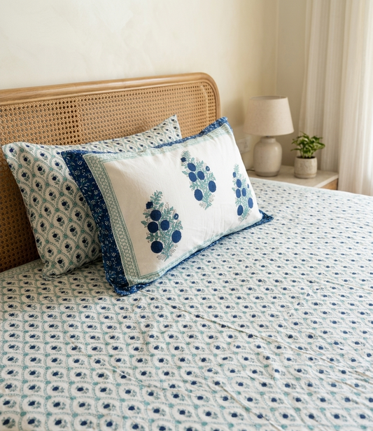 Bootidar - Blue and Teal Floral Boota | Everyday Cotton Bedsheet