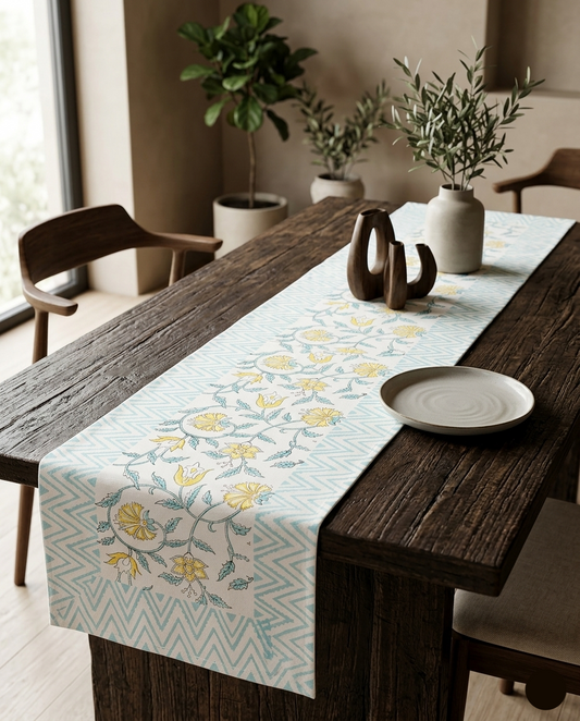 Basanti Vines - Blue and Yellow Table Runner