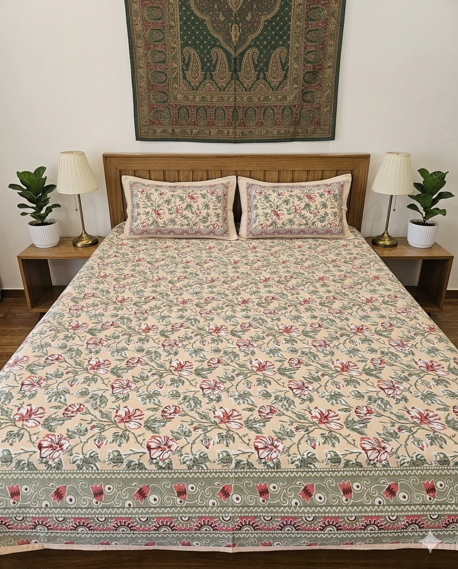 Mehak - Warm Beige with Red Floral Jaal