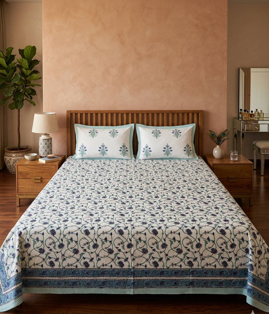 Fursat - White with Blue Floral Jaal