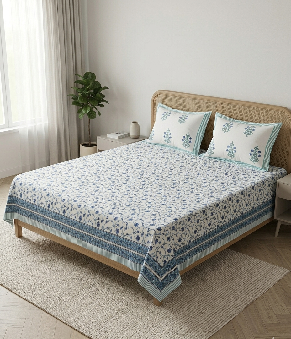Fursat - White with Blue Floral Jaal