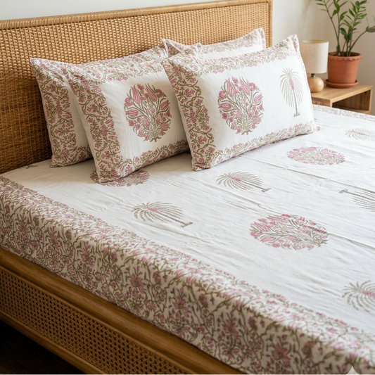 Bahar - Pink Boota | Everyday Cotton Bedsheet
