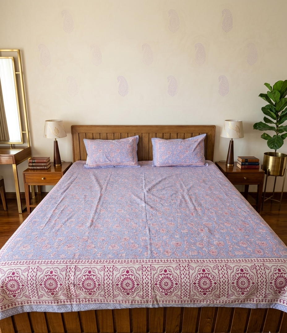 Umang - Blue with Pink Floral Jaal