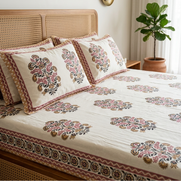 Guldasta - Earthy Mustard Boota | Everyday Cotton Bedsheet