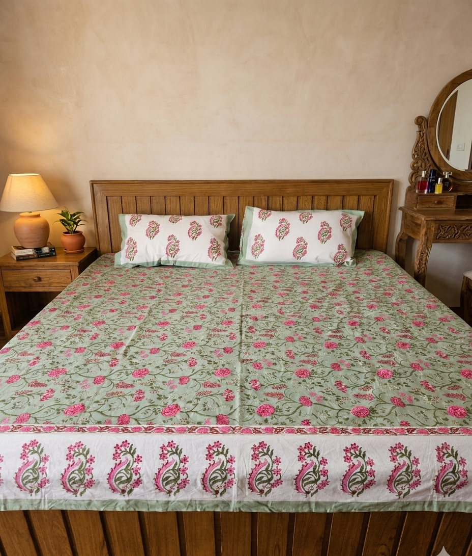 Sukoon - Green with Pink Floral Jaal