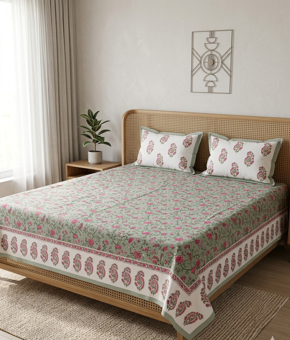 Sukoon - Green with Pink Floral Jaal