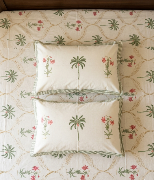 Mughal Kali - Palm Tree and Pink Flower | Everyday Cotton Bedsheet