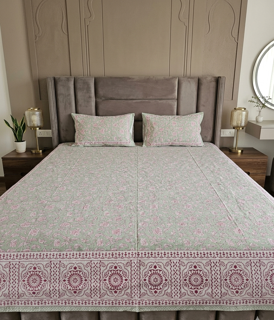 Umang - Green with Pink Floral Jaal