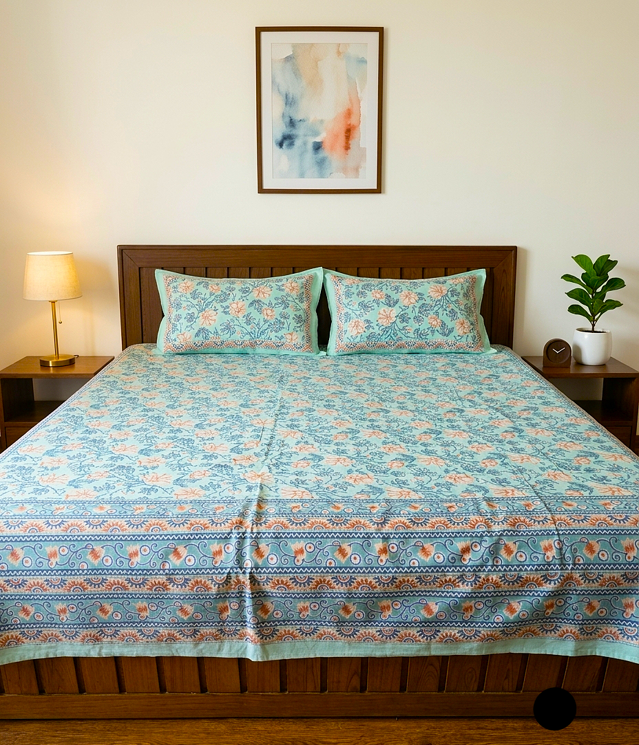 Mehak - AquaGreen with Coral Floral Jaal