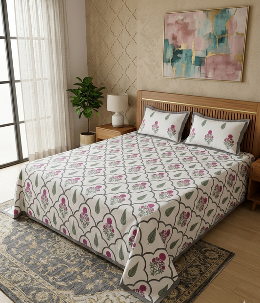 Mohini - Pink Boota with Green Trellis