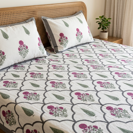 Mohini - Pink Boota with Green Trellis | Everyday Cotton Bedsheet