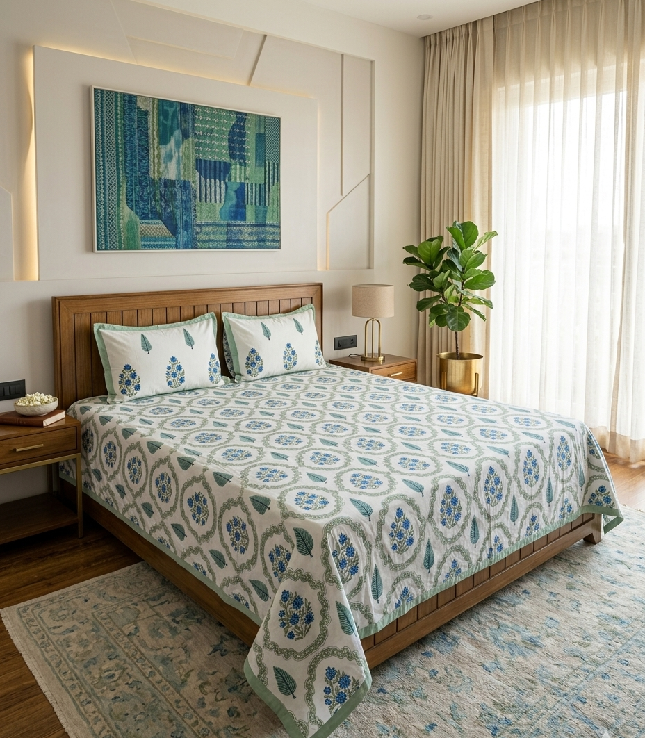 Bagicha - Blue and Sage Green Motif