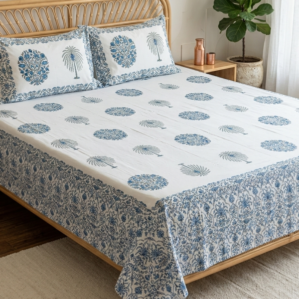 Bahar - Blue Boota | Everyday Cotton Bedsheet