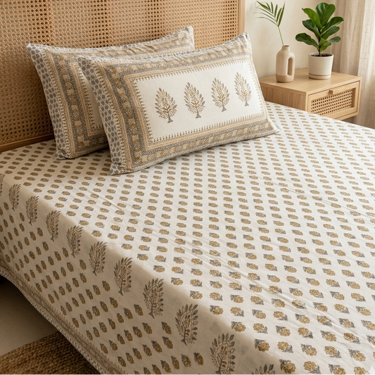 Phulwari - Mustard and Gray Booti | Everyday Cotton Bedsheet
