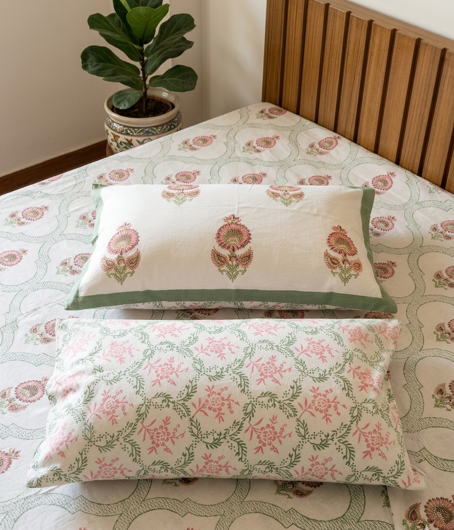 Kumud - Pink Boota with Green Trellis