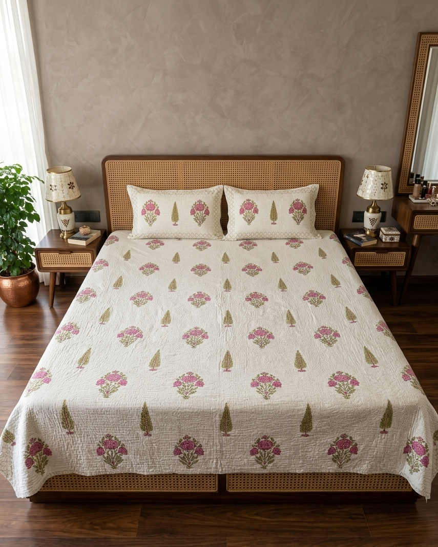 Roshan Gul - Pink Boota Bedcover