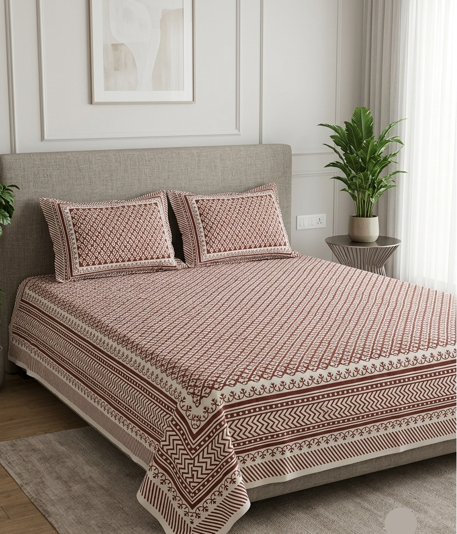 Bagru Boota - Brown | Everyday Cotton Bedsheet