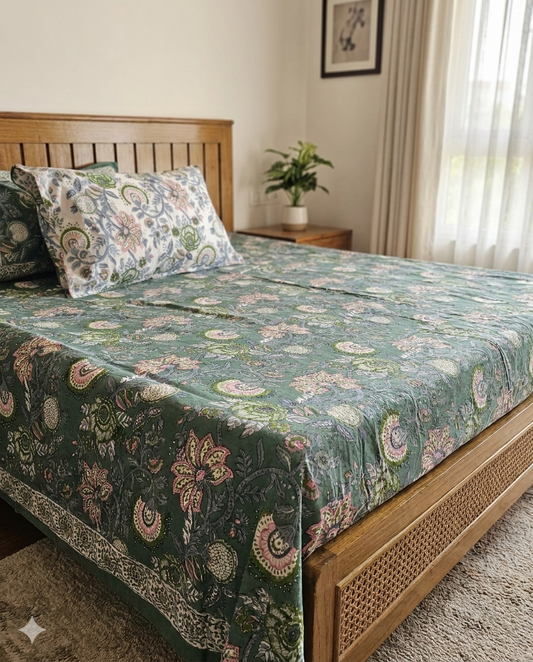 Rangoli - Forest Green Paisley | Everyday Cotton Bedsheet