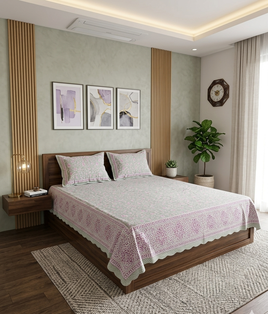 Umang - Green with Pink Floral Jaal