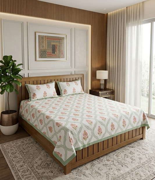 Kumud - Pink Boota with Green Trellis