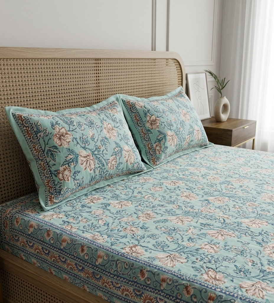 Mehak - AquaGreen with Coral Floral Jaal