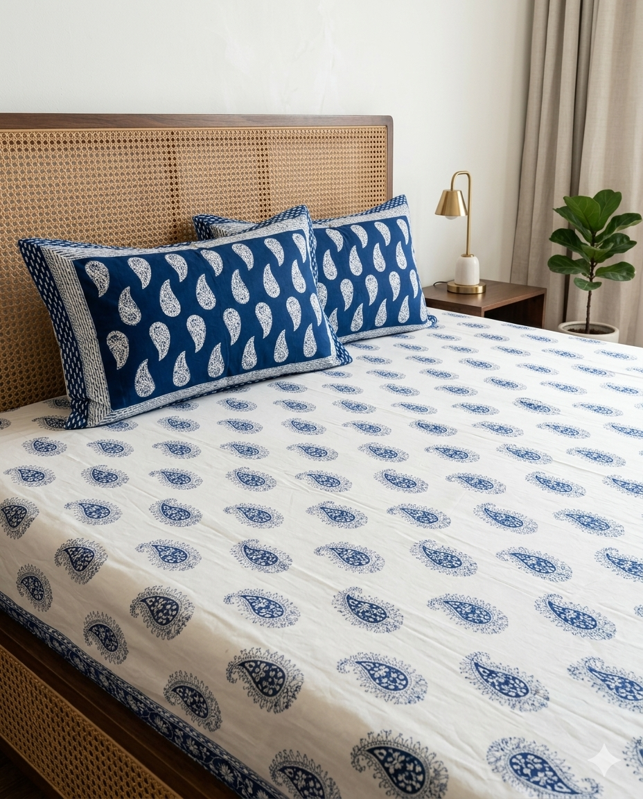 Ambika - White with Indigo Paisley