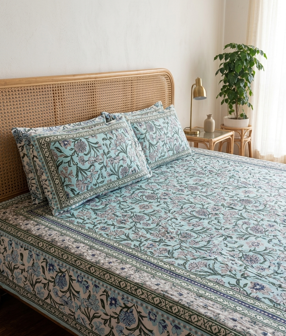 Phooljaal - Blue with Floral Jaal