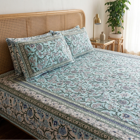 Phooljaal - Blue with Floral Jaal | Everyday Cotton Bedsheet
