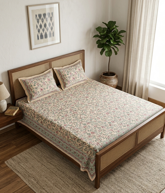 Mehak - Warm Beige with Red Floral Jaal