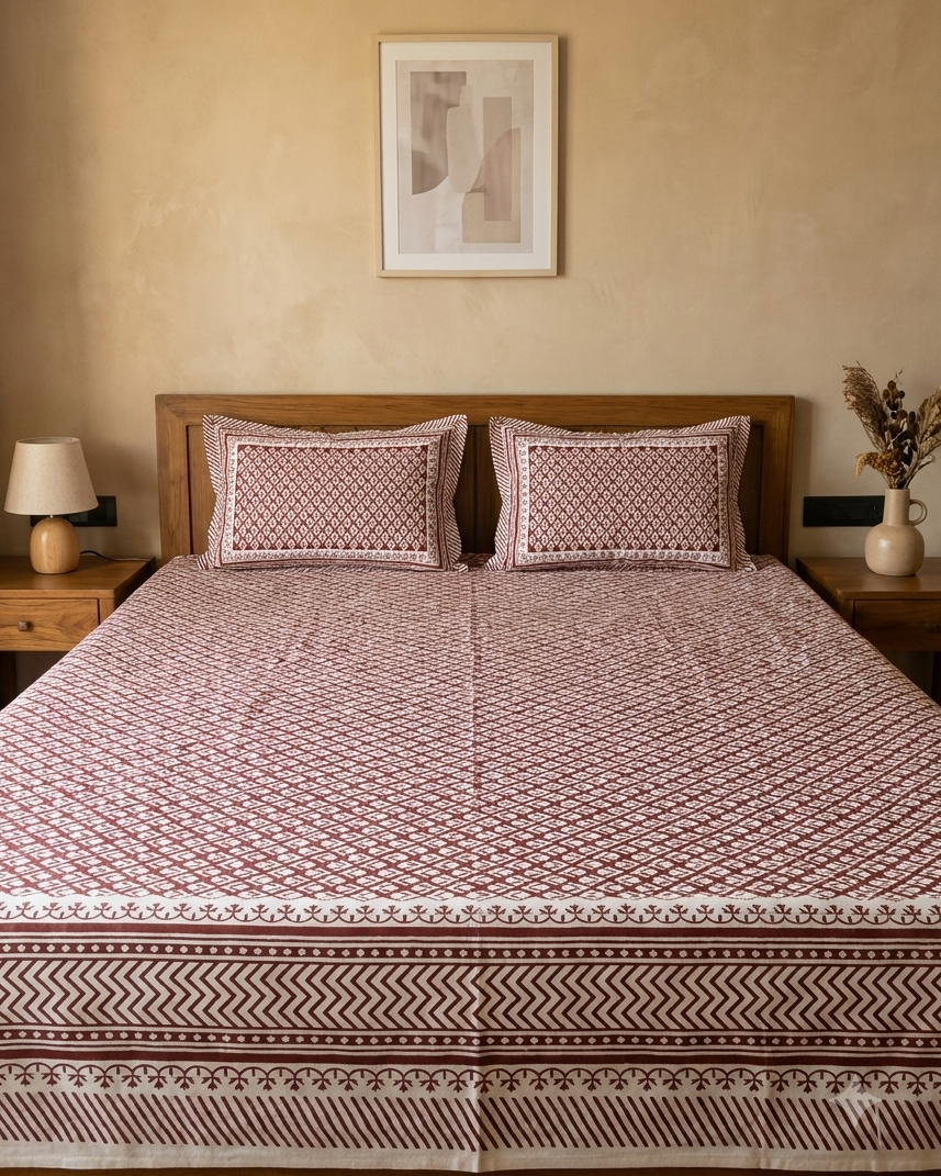 Bagru Boota - Brown | Everyday Cotton Bedsheet