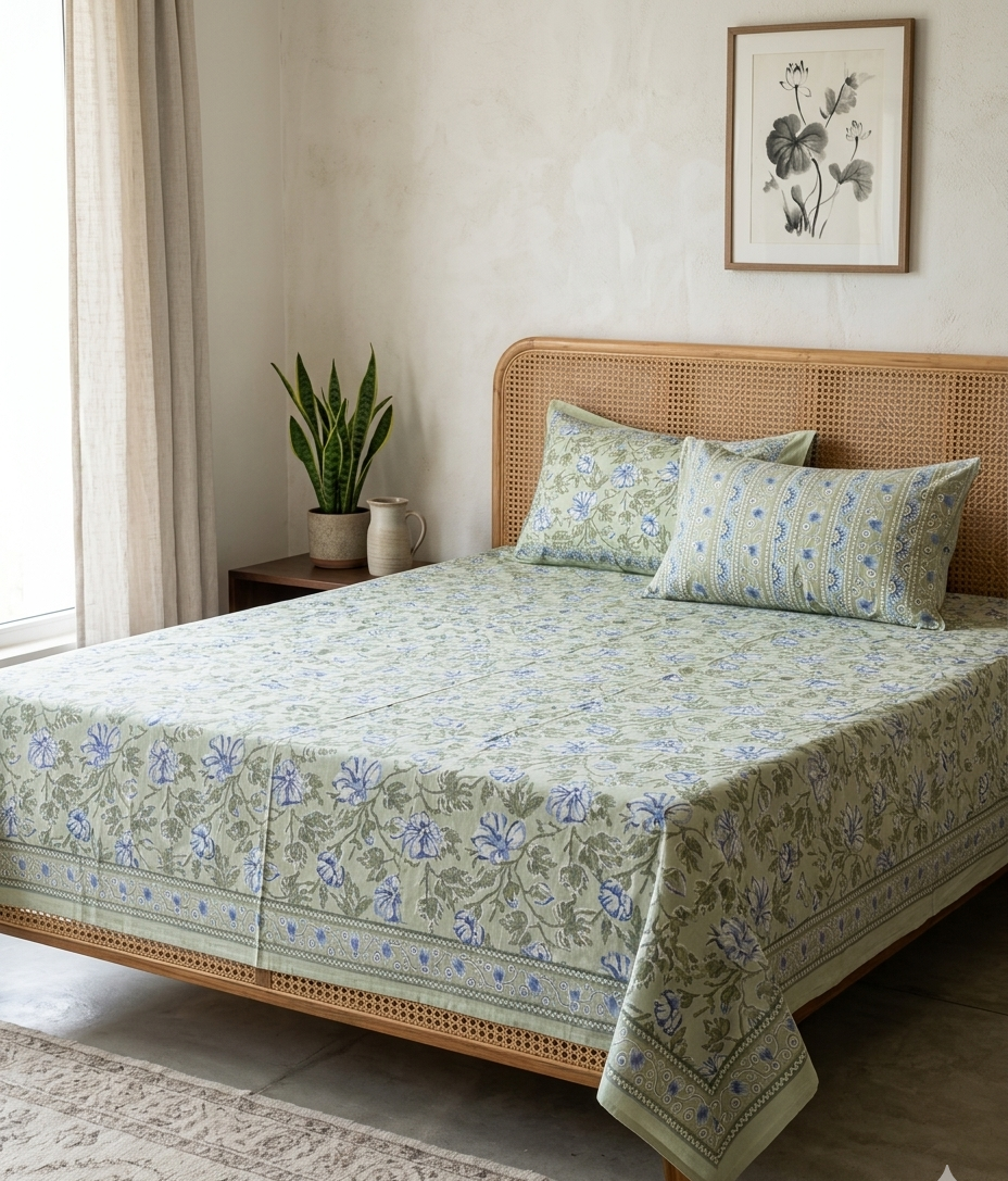 Mehak - Green with Blue Floral Jaal