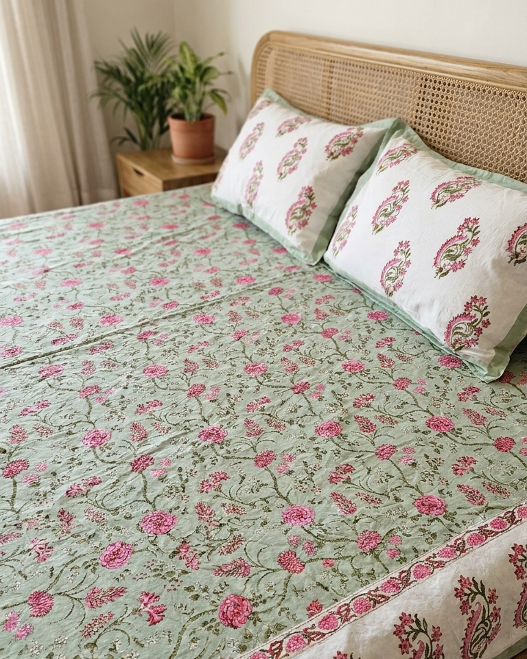 Sukoon - Green with Pink Floral Jaal
