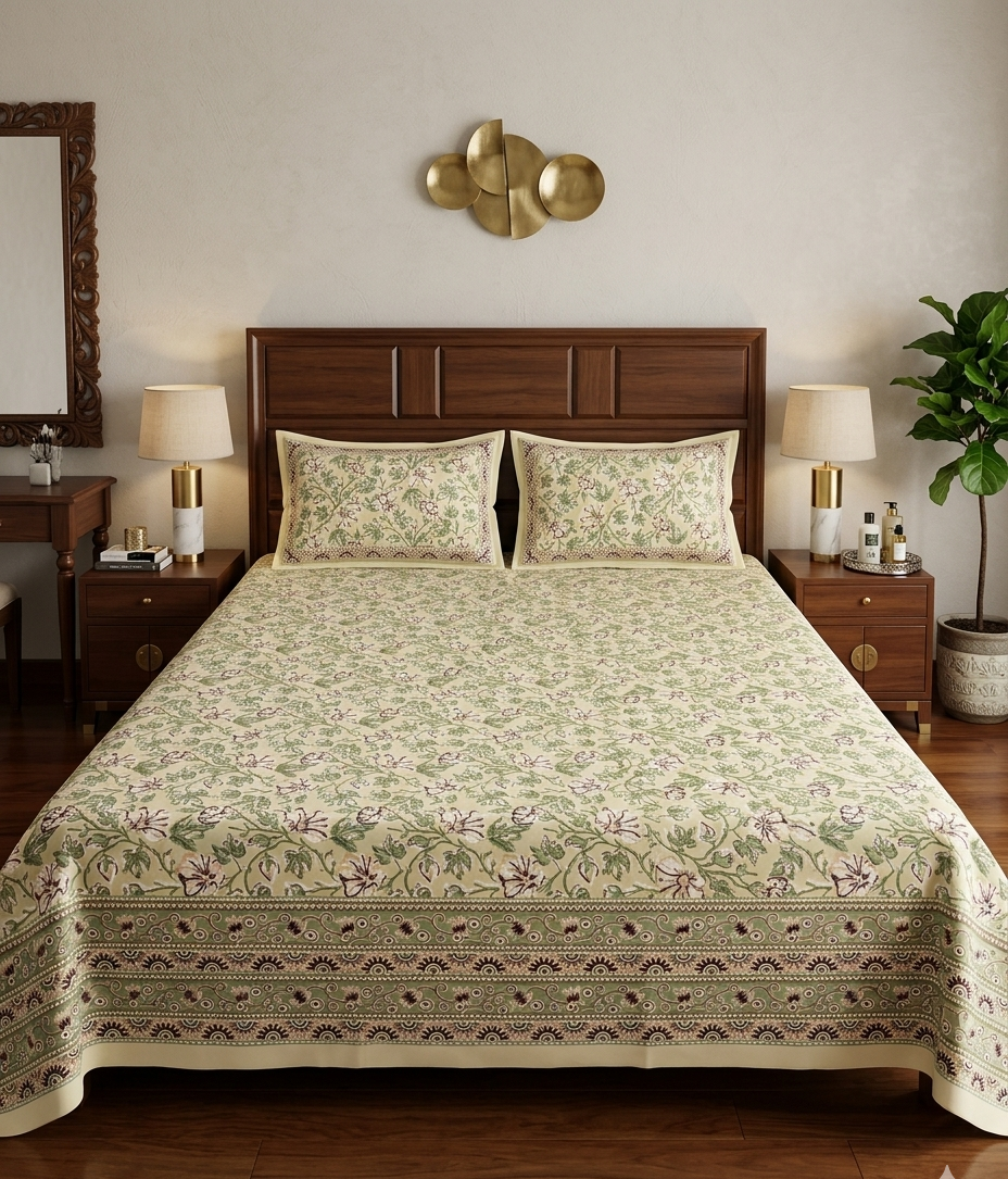 Mehak - Beige with Green Floral Jaal
