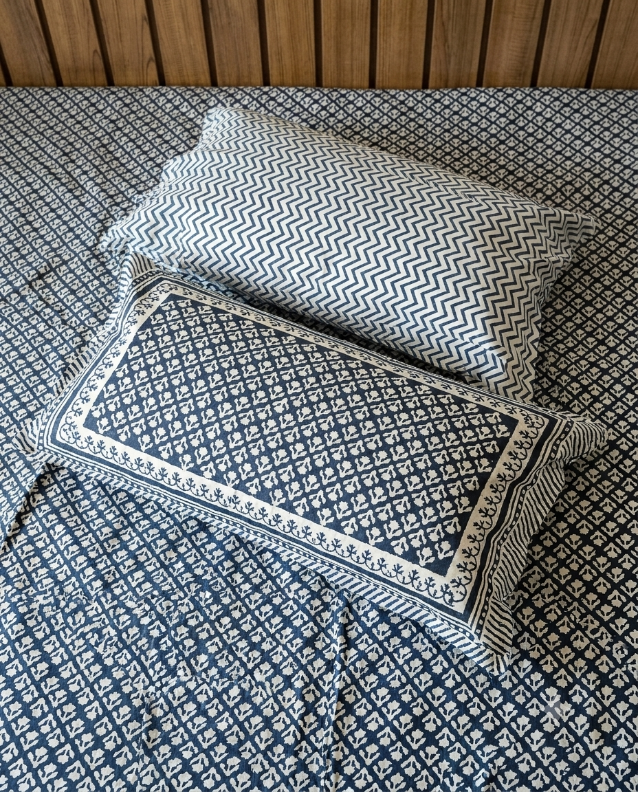 Bagru Boota - Blue | Everyday Cotton Bedsheet