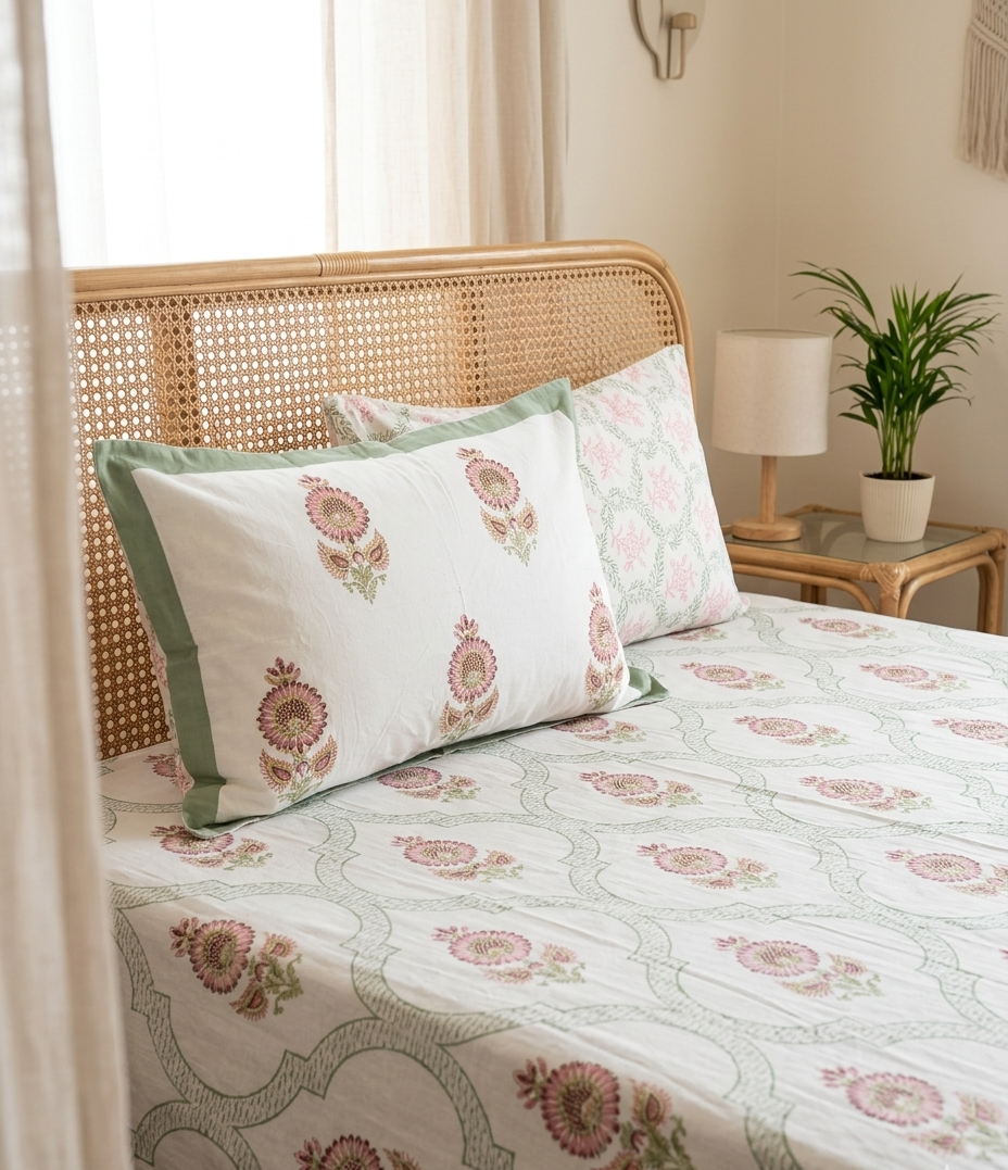 Kumud - Pink Boota with Green Trellis