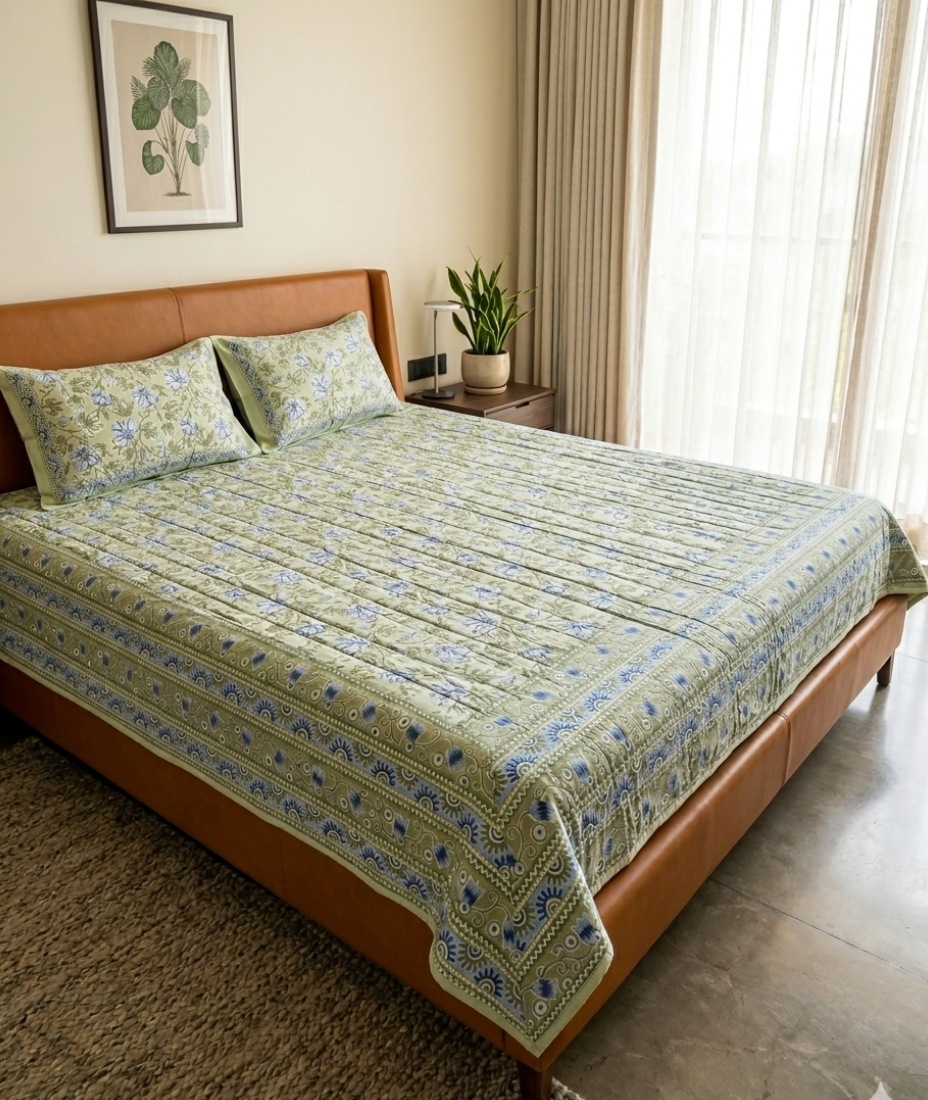 Mehak - Green with Blue Floral Jaal