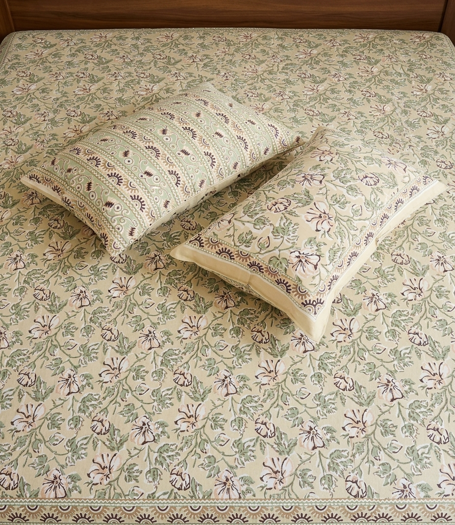 Mehak - Beige with Green Floral Jaal
