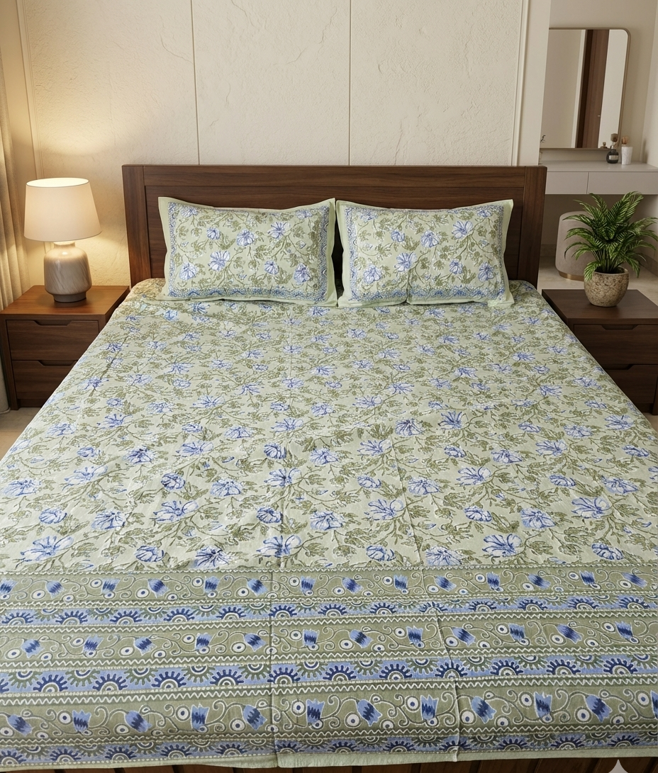 Mehak - Green with Blue Floral Jaal