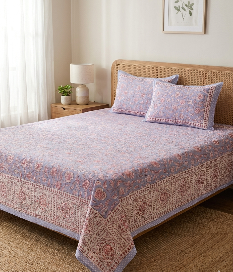 Umang - Blue with Pink Floral Jaal