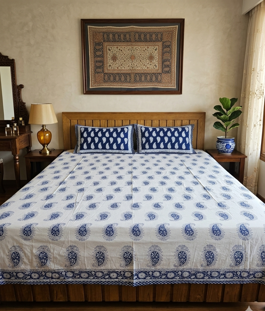 Ambika - White with Indigo Paisley