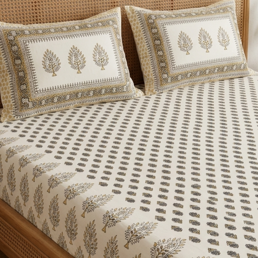 Phulwari - Olive Green and Gray Booti | Everyday Cotton Bedsheet