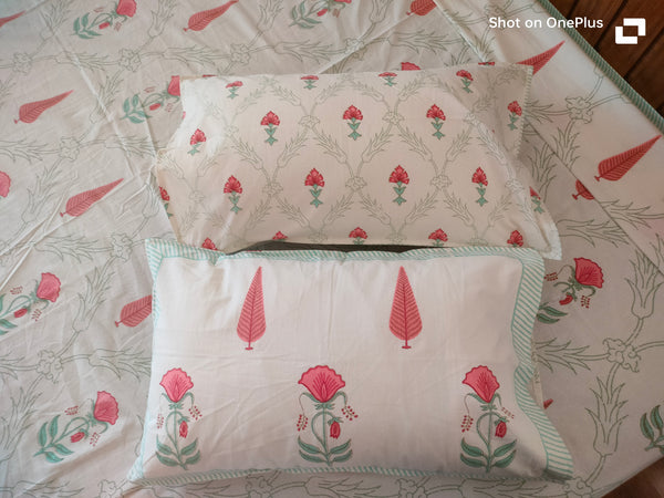 Pushpa -  peach and sage green bedsheet