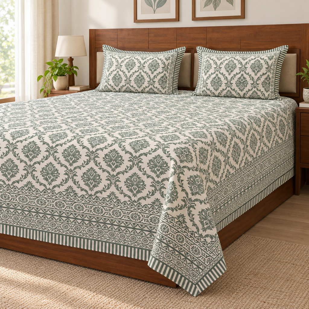 Basara -Blue | Everyday 100% Cotton| King Size Bedsheet