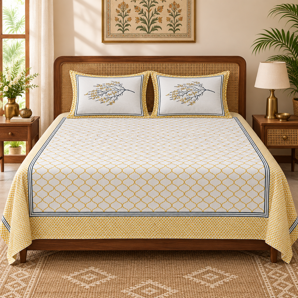 Jaal  Golden|Everyday 100% Cotton Bedsheet Set