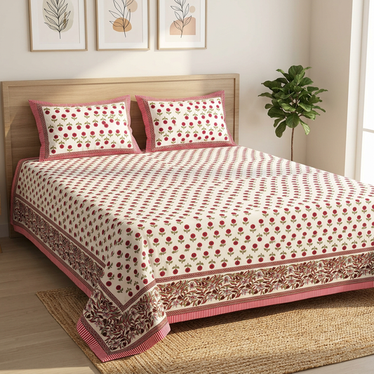 Mini - Red| Everyday 100% Cotton Bedsheets |King Size