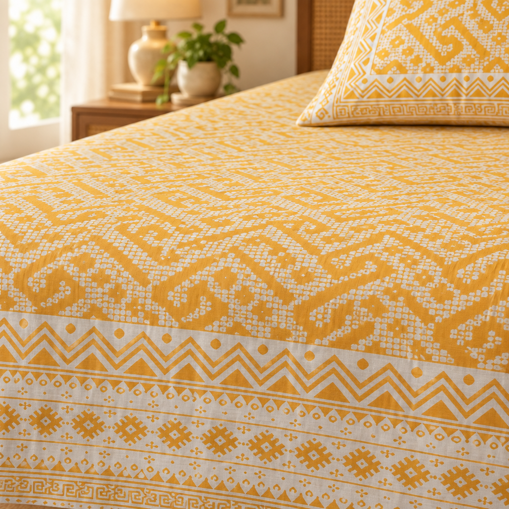 Raahi Yellow cotton bedsheet, view 3