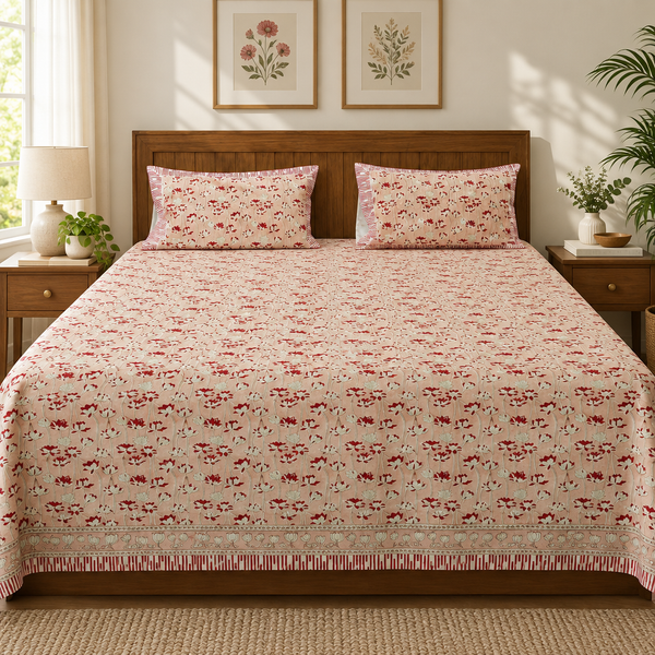 Kamli | Hand Block Percale Cotton Bedsheet (400 TC) | Super King