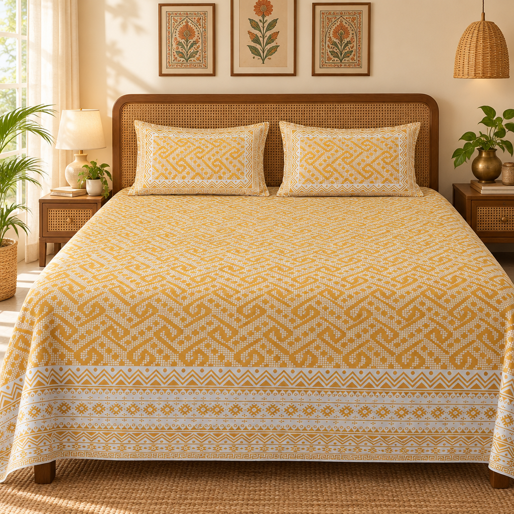 Raahi Yellow cotton bedsheet