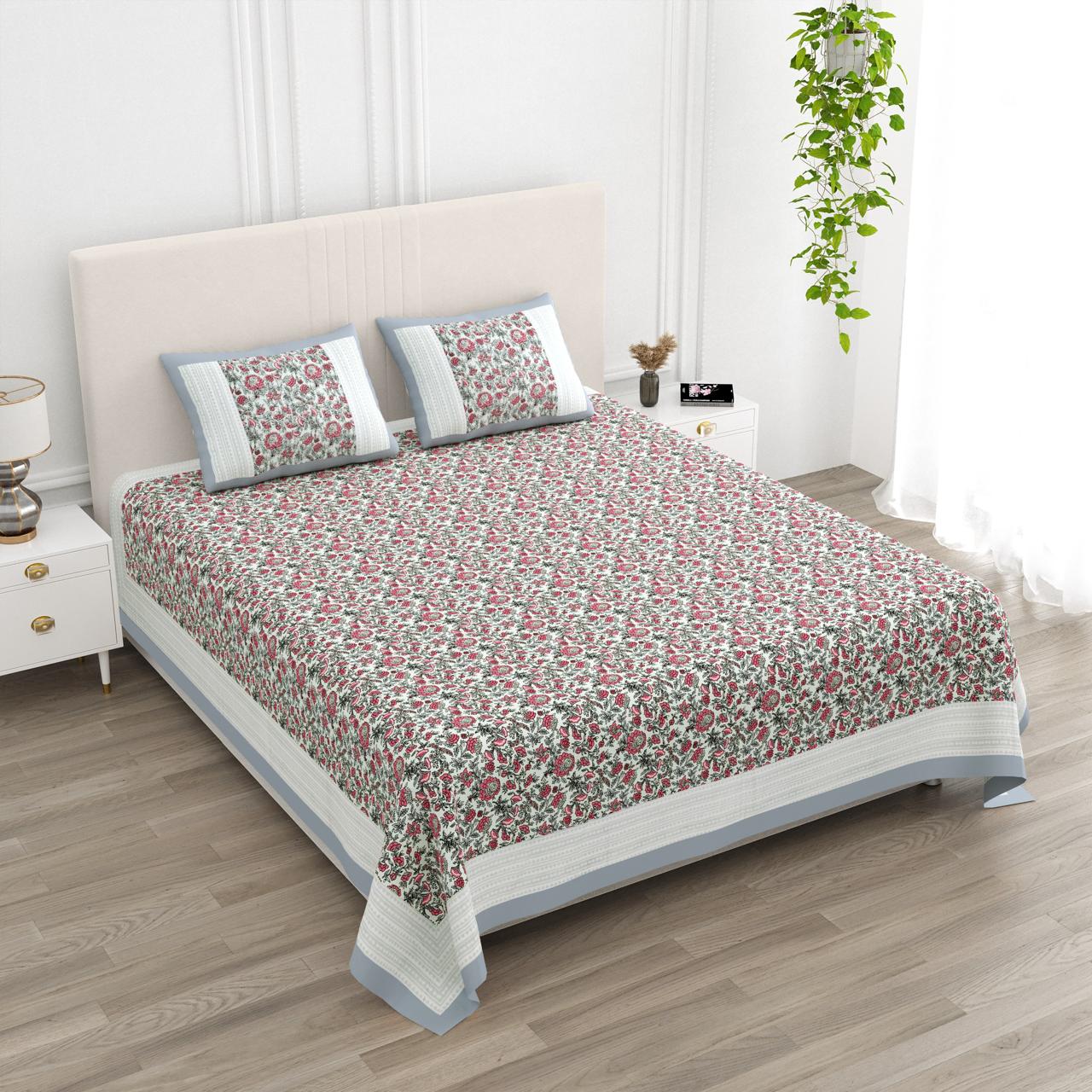 Bhavri | Pink & grey Everyday 100% Cotton Bedsheet | Super King Size